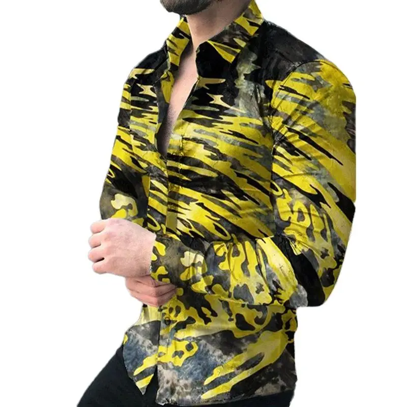 

Autumn Social Men Shirts Turn-down Collar Buttoned Shirt Casual Abstract Print Long Sleeve Tops Mens Clothes Club Prom Cardigan