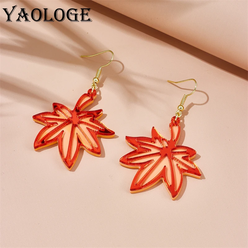 

YAOLOGE Acrylic Exaggerated Maple Leaf Mirror Drop Earrings For Women New Trend Girls Hip-hop Cartoon Jewelry Birthday Gifts