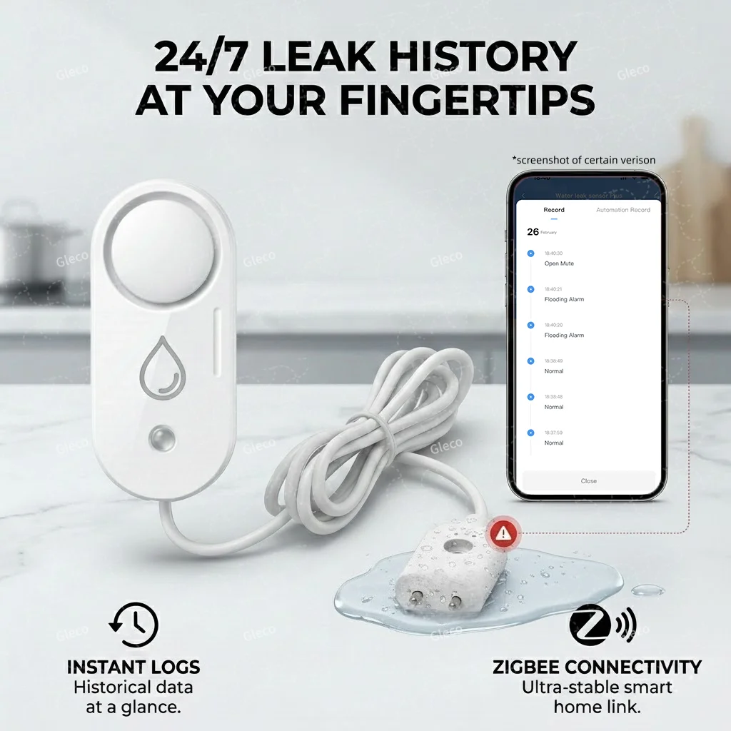 Датчик протечки воды Zigbee, детектор затоплений с опциональной звуковой сигнализацией 110 дБ, датчик воды с удаленным мониторингом для 2MQTT Tuya APP (art.: 3920d9c3bd0e3) - 3920d9c3bd0e3