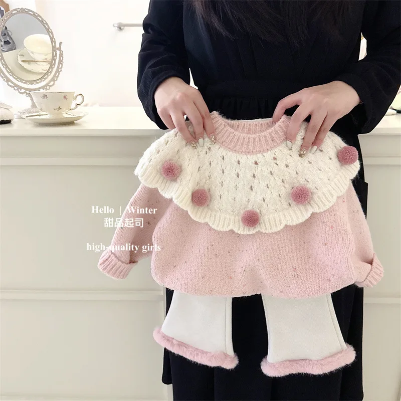 Корейская детская одежда для девочек осенне-зимний комплект толстая водолазка