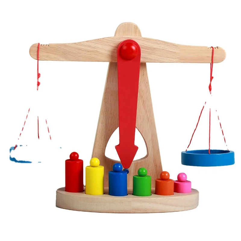 

New Montessori Educational Toy Small Wooden New Balance Scale Toy With 6 Weights For Kids baby