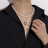 lacteo trendy angel portrait coin pendant necklaces for women men punk multi layer imitation pearl chain necklace set jewelry