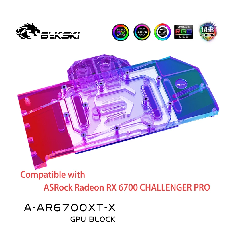 

Bykski A-AR6700XT-X GPU Блок для ASRock Redeon RX 6700XT CHALLENGER PRO видеокарта водяное охлаждение/медный радиатор