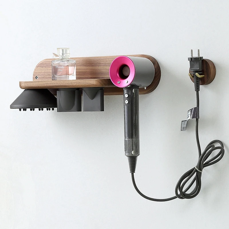 

For Dyson Blower Rack Home Decor Bathroom Storage Stand Nozzles Hair Dryer Holder Walnut Wood Organizer Wall Mount
