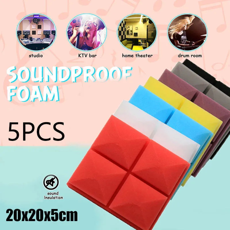 

5PCS 200x200x50mm Studio Acoustic Soundproof Foam Pyramid Sound Absorption Treatment Panel Tile Wedge Protective Sponge Supplies