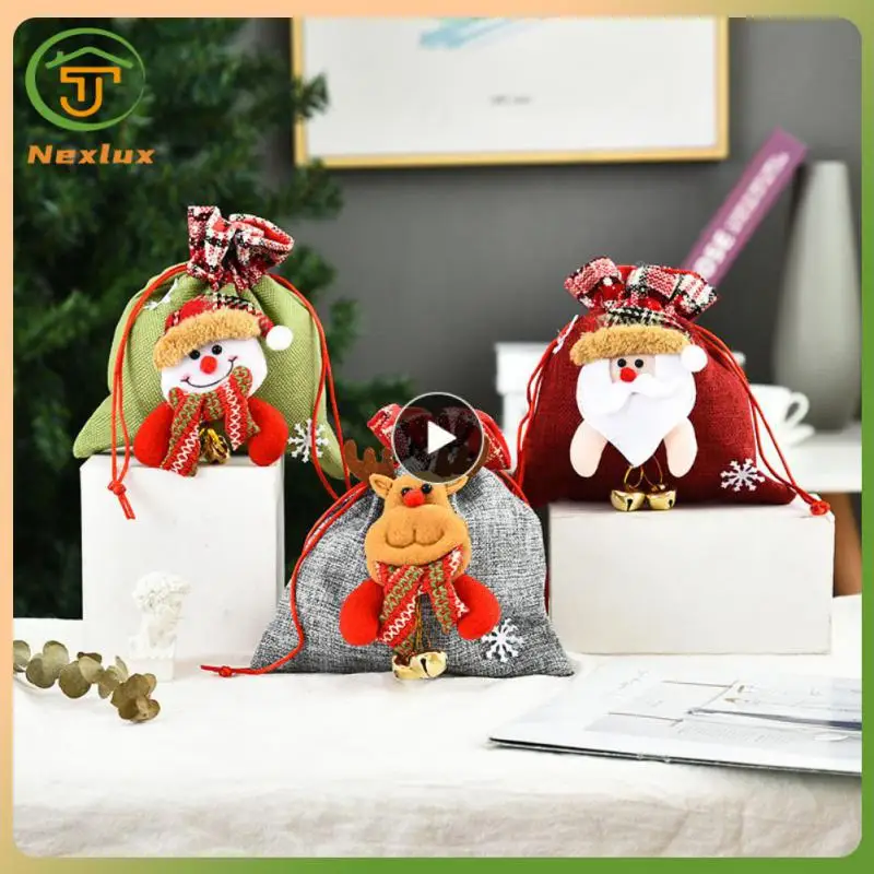

Linen Gift Bag Drawstring Bundle Pocket Portable Christmas Candy Bag Gift Box Bag Apple Tote Bag Light Lovable Party Supplies