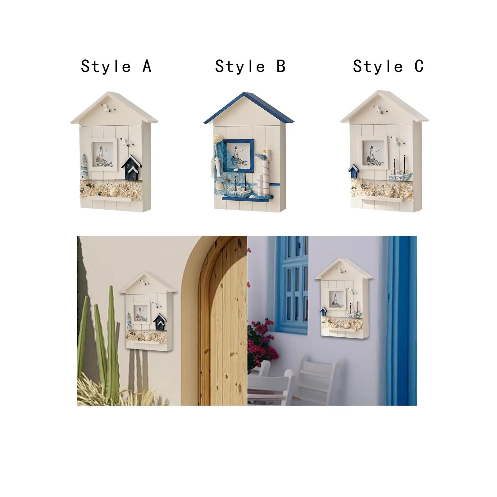 ścienny drewniany schowek na klucze Dekoracja z motywem oceanu 6 haczykami Ręcznie malowana szafka Wieszak do dekoracji sypialni Wytrzymały