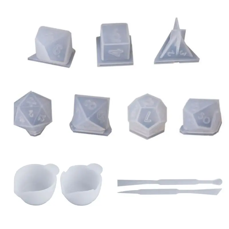 11pcs/set 3D Dice Shape Silicone Mould Jewelry Crystal Epoxy Resin Molds Board Game Dice Set