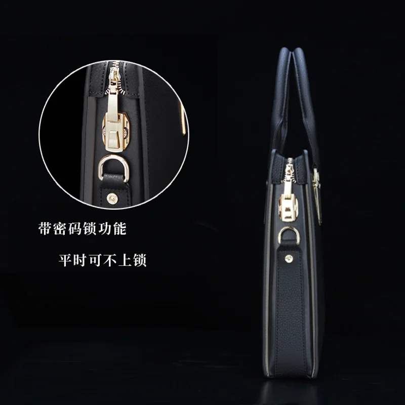 Brand Password Lock Men's Bag Handbag Male Horizontal Shoulder Bag Crossbody Business Document Cattle Leather Bag