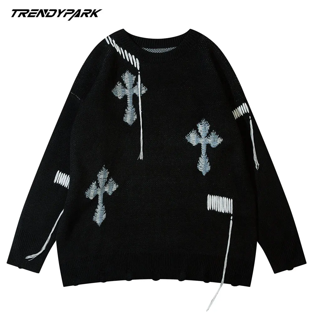 

Men's Sweater Knitted Cross O Neck Pullovers Men's Clothing Streetwear Casual Harajuku Jerseis Autumn Winter Sweaters for Men