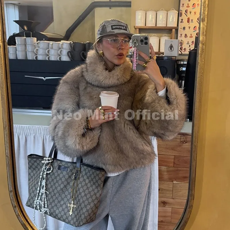 Neo Mint New Blogger Fashion 2025 Осень Зима Пуловеры из искусственного меха Женская куртка из искусственного лисьего меха Пальто Шикарный уличный толстый джемпер для девочек (art.: 3920d19c8f428) - 3920d19c8f428