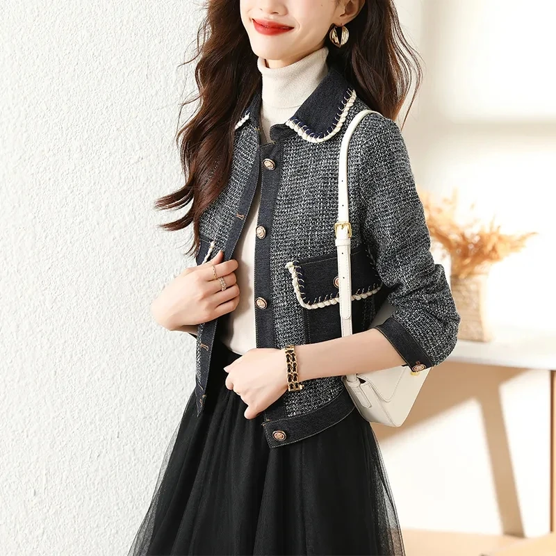 Женская джинсовая куртка женские пальто свободное осеннее с контрастной