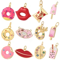 donut ice cream hot lips enamel charms for jewelry making designer accessories diy earrings necklace bracelet make food charm cz