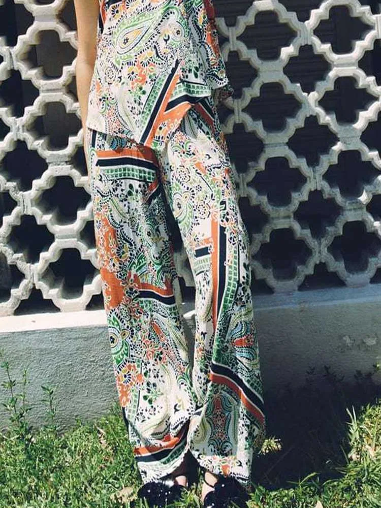 

Kumsvag 2022 Summer Women Loose Wide Leg Pants Fashion Print Button Zipper Female Elegant Street Vintage Pant Trousers Clothing