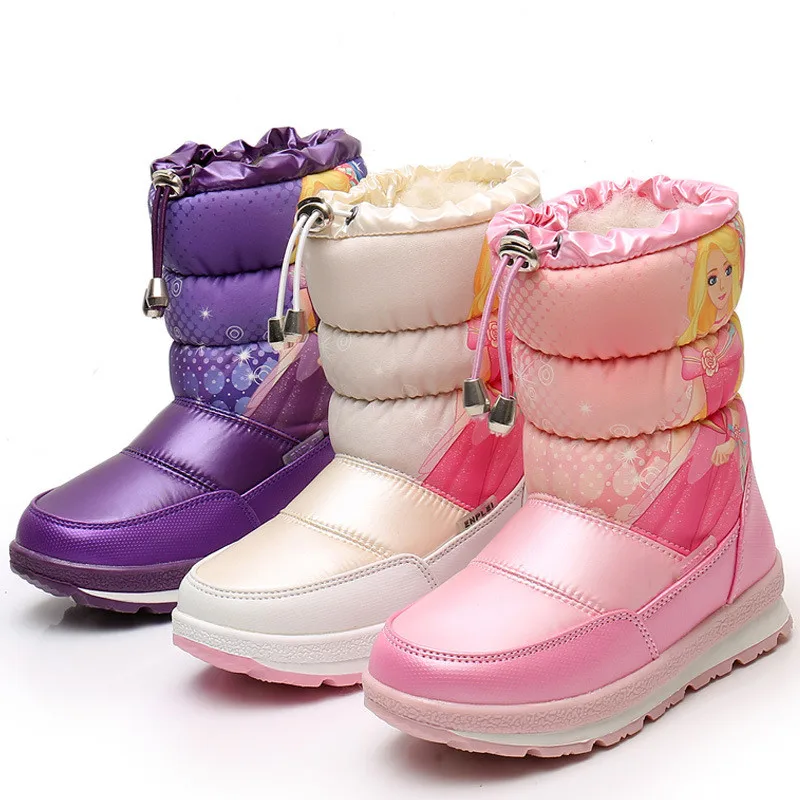 

Winter Girls Snow Boots Children Teen Girls Students Boots Ski Boots Thick Fur Warm Waterproof Non-Slip Middle Calf Cotton Boots