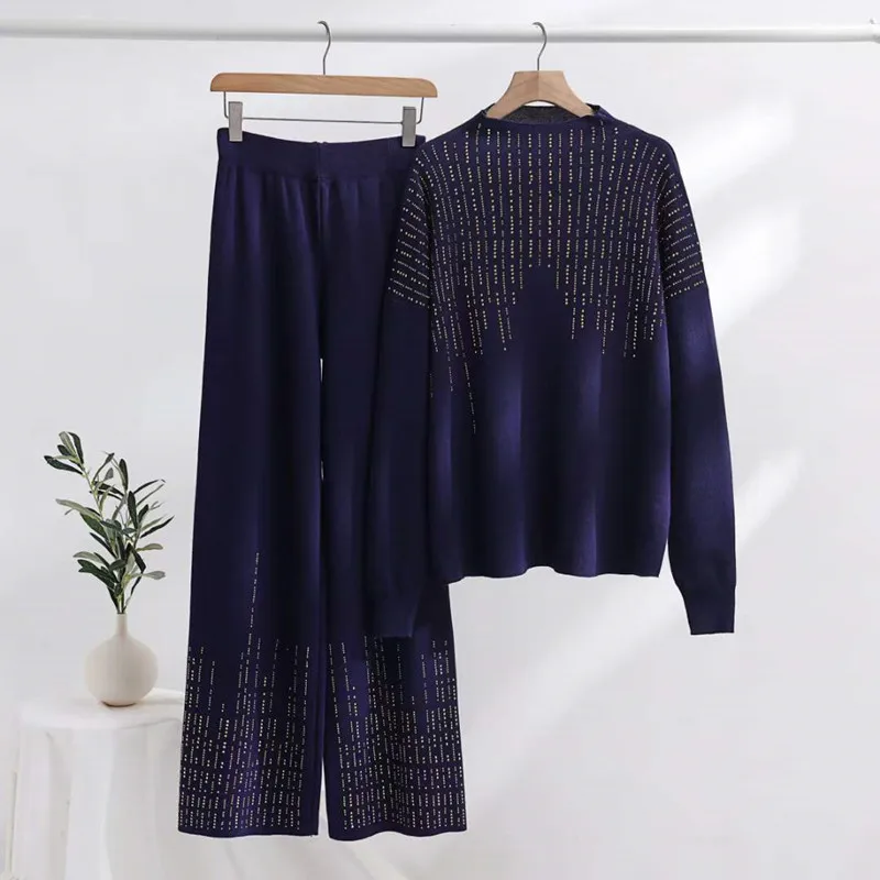 

Korea Autumn Winter Knitted Two Piece Set Women Loose Tracksuit Suit Wide Leg Pants Knitwear Women's Pullover Sweater Outfit