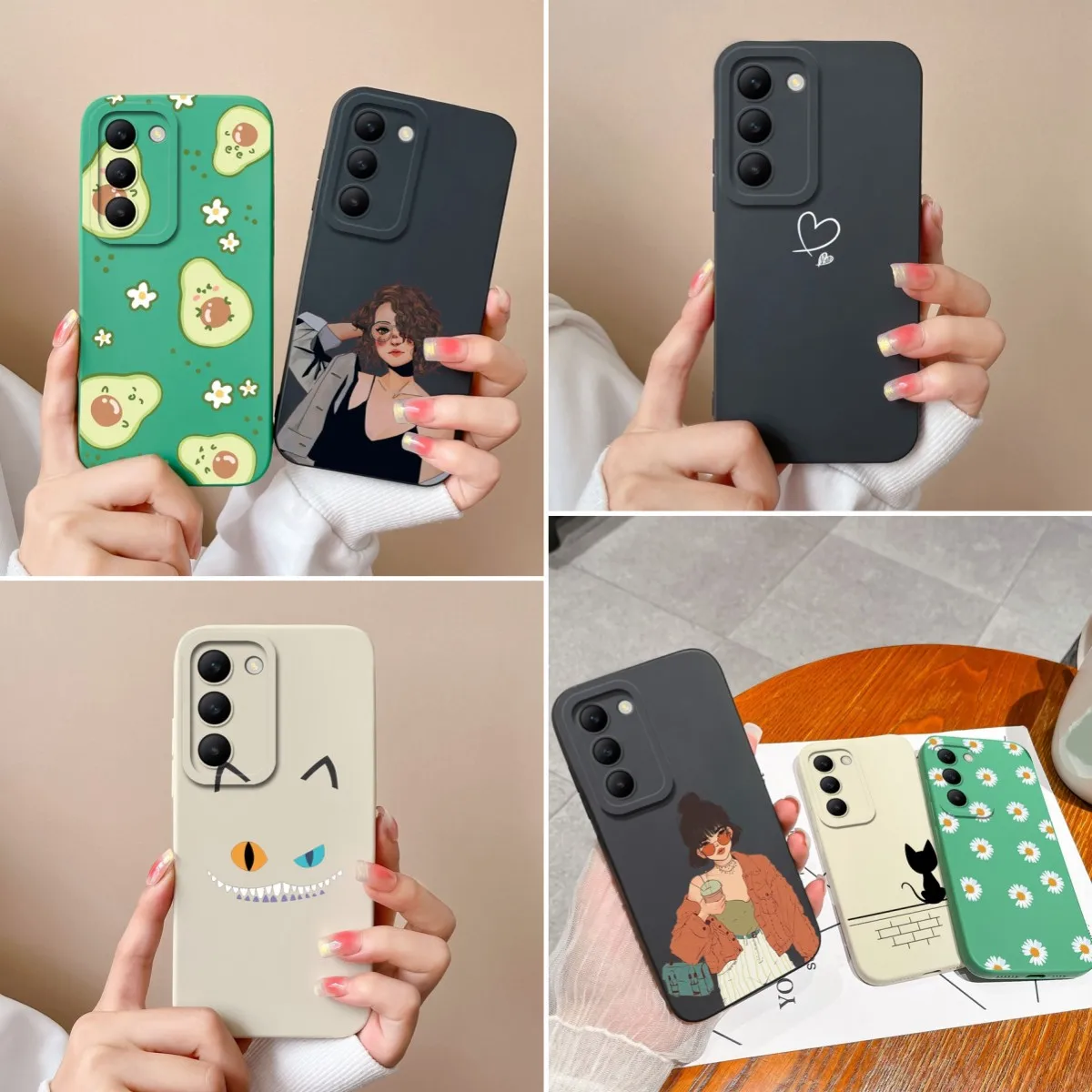 Совместим с Vivo V30 Lite V30SE V30E защитный чехол мультяшным узором жидкий силикон милые