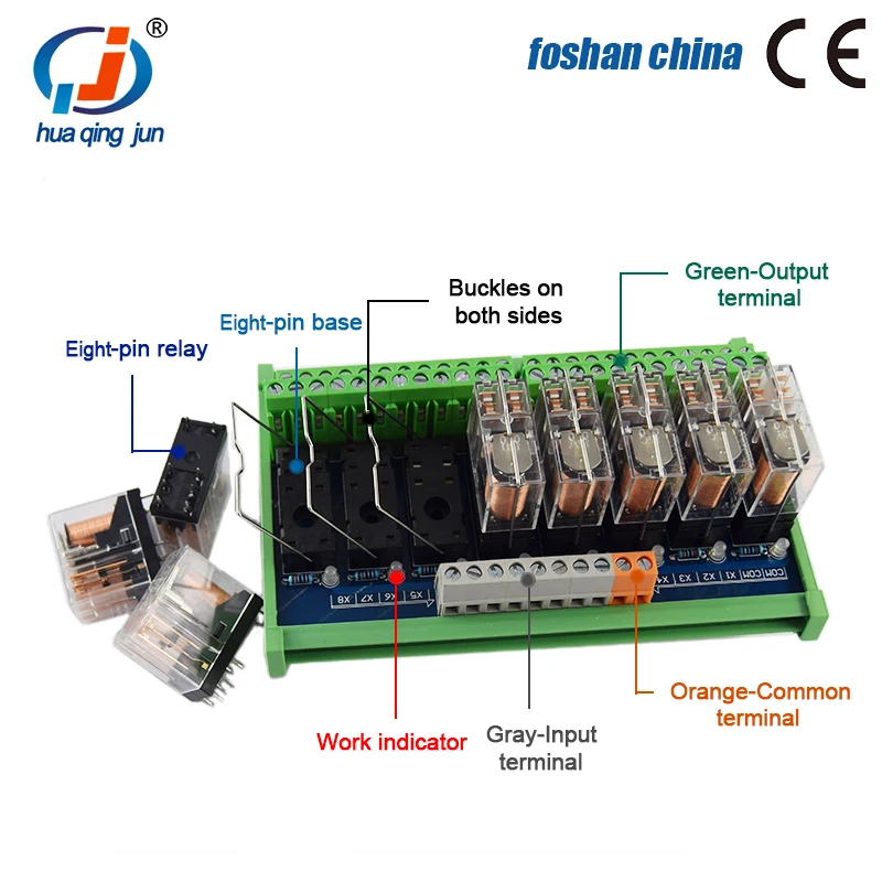 Huaqingjun 8-канальный релейный модуль DPDT 24 В постоянного тока G2R-2 5A 2NO 2NC реле