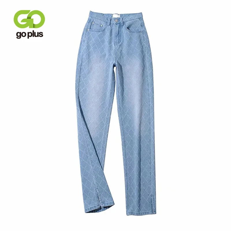 

Прямые брюки GOPLUS Jeans Argyle Y2K, женские брюки, джинсы для мам, женские джинсы с высокой талией, джинсы с разрезом, C11547