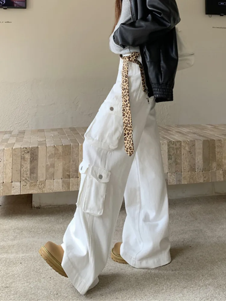 Женские свободные джинсы с карманами дизайнерские брюки широкими штанинами