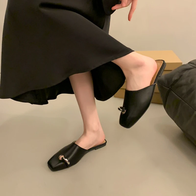 Женские мюли с квадратным носком летние тапки из коровьей кожи модные тапочки