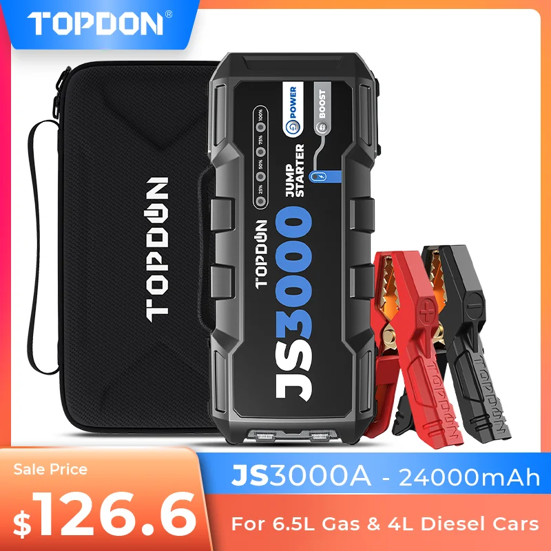 Topdon 3000A Car Jump Starter Power Bank 12V Car Starting Device 24000Mah Battery Jump Start for Car Booster JS3000