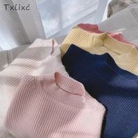 txlixc girls boys knit sweaters autumn winter casual solid color loose jumpers children round collar long sleeve pullover top