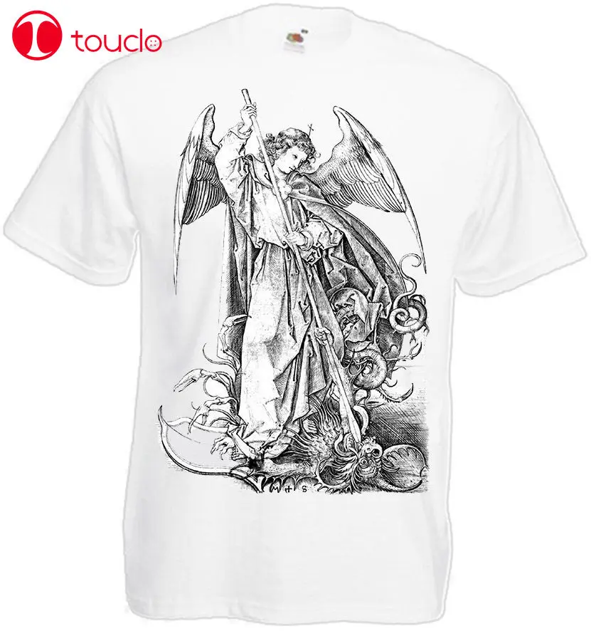 Saint Michael The Archangel Desytoy Devil 1469 White T-Shirt Catholic Christiannew  100% Cotton For Man Shirts  Sweater Unisex