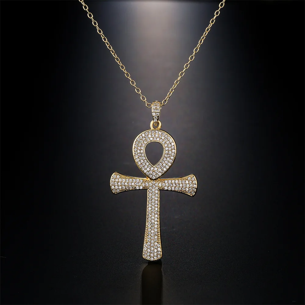 Fashion Copper Gilding Plated Zircon Jewelry Classic Anka Cross Pendant Necklace for Women and Men The Ankh Party Religious Pray