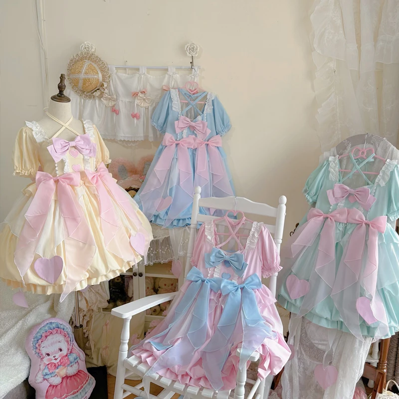 

Sugar Bubble Original Design Women's Lolita Short Sleeve Dress Bud Shape Hem Sweet Girl Party Wear