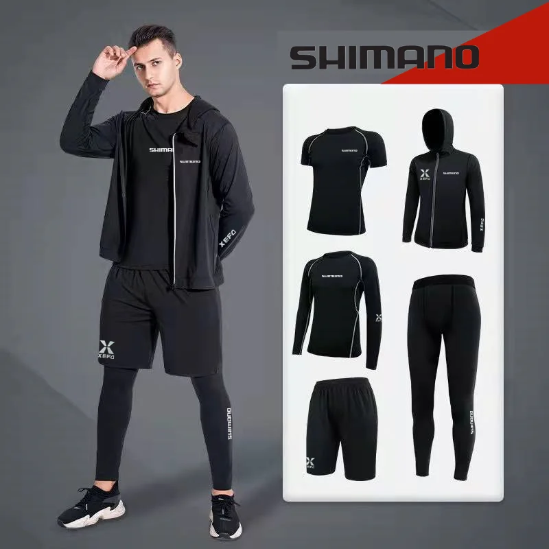 New Gamakatsu Fishing Suit UV-protective Clothing Set T Shirt Shorts Tops Pants Coat 5Pcs/Set Summer Men Sport Fishing Clothes 2