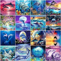 dolphins diy paints by numbers animal picture oil painting set gift coloring adult kit on canvas wall art psychedelic home decor
