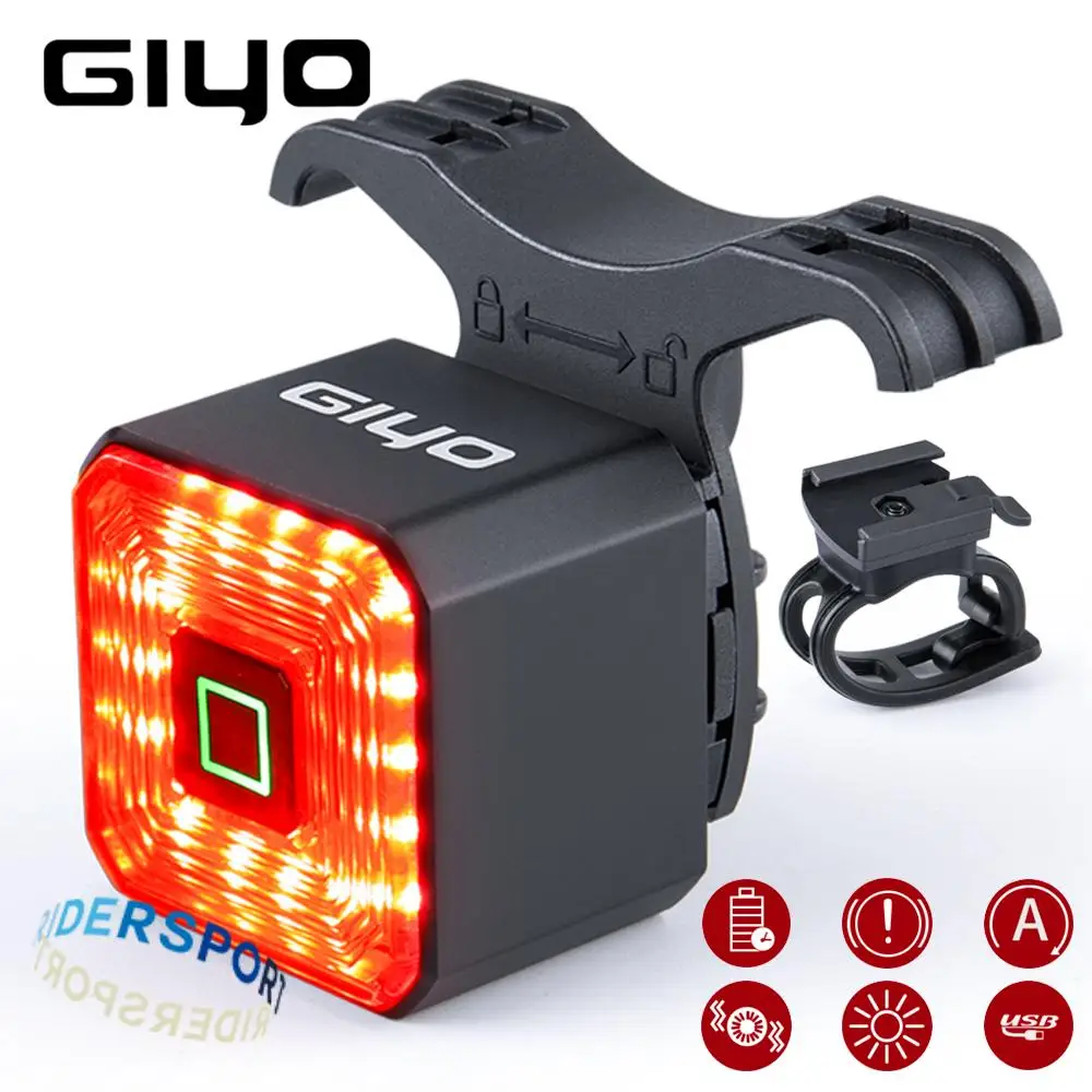 

Giyo Smart Bicycle Rear Light Auto On/Off Stop Signal Brake Road Bike LED Taillight USB Charge MTB Cycling Safety Flash Lamp