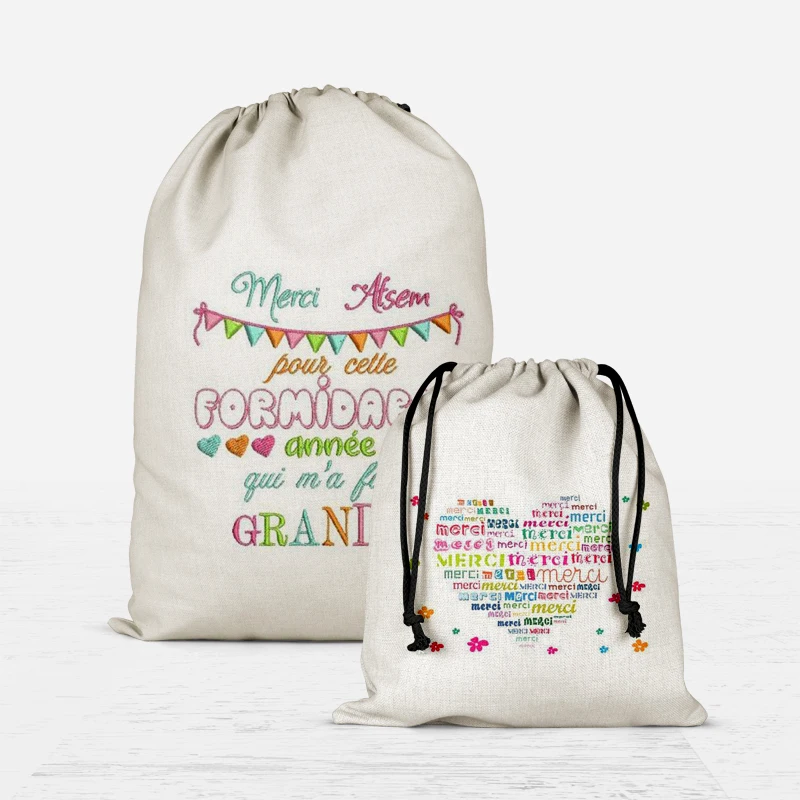 

Drawstring Bags In Bulk Merci Maitress Letters Print Storage Organizer Pouch French Teacher's Day Gift