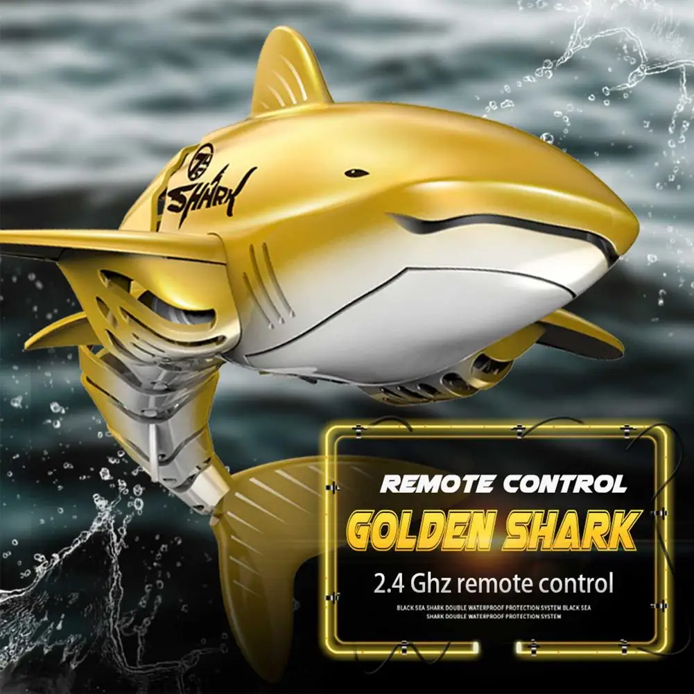 2.4G RC Golden Shark Fish Boat Toys Waterproof Model Electric Radio Control Mini Swimming Animal Robot Gifts Toys for children