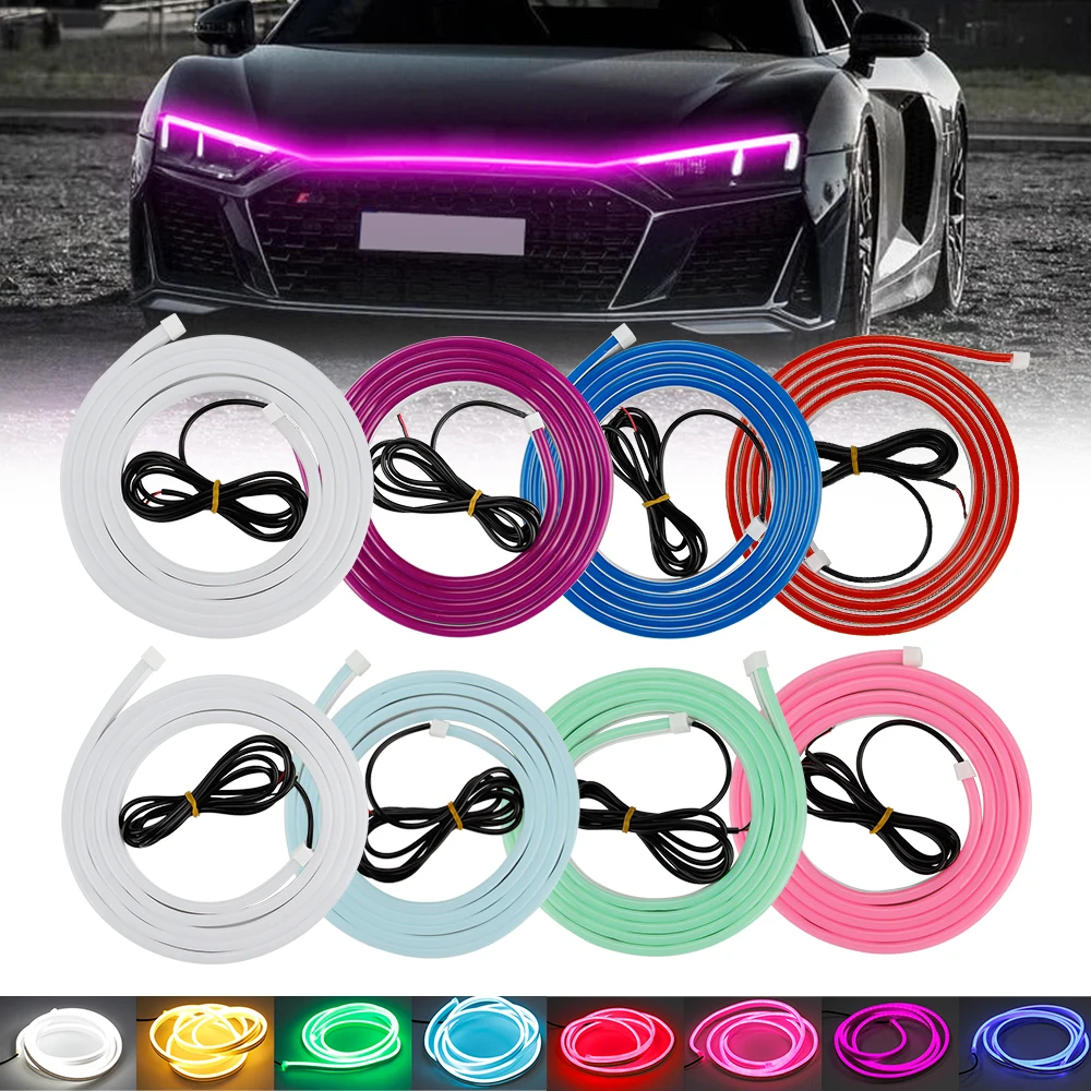 

MIHAZ Led Car Hood Lights Bar Waterproof Flexible Decorative Headlight Strip For DRL Universal Engine Hood Guide Atmosphere Lamp