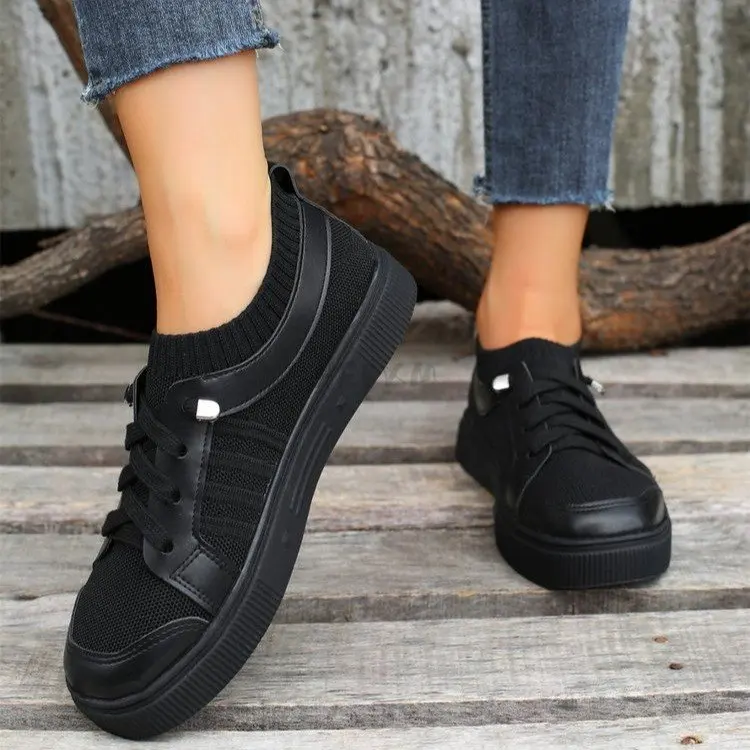 Women Shoes 2023 Breathable White Shoes Lace Up Flats Women Mesh Sneakers Socofy Size 43 Loafers Zapatillas Mujer