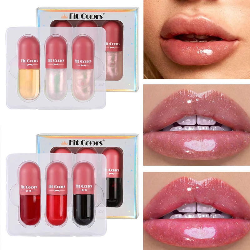 

3 Pcs/Set Lip Plumper Oil Base Makeup Plump Serum Lip Gloss Set Jelly Lip Tint Shiny Clear Moisturizing Lip Care