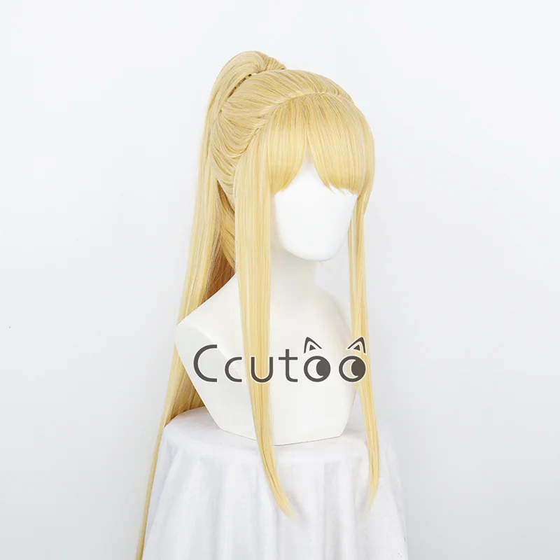 Фото Парик Winry Rockbell из аниме, цельнометаллический альхимик, Золотые Длинные Синтетические волосы, парики для костюма конского хвоста №1