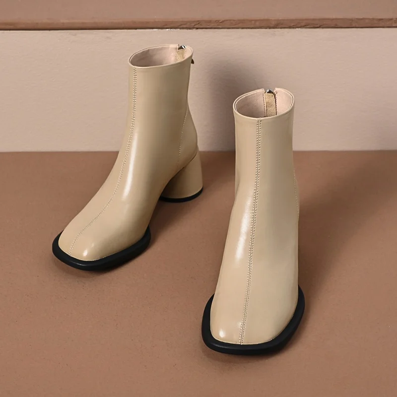 

Ботильоны женские кожаные с квадратным носком, удобные пикантные полусапожки на высоком каблуке, Повседневная Классическая обувь с боково...