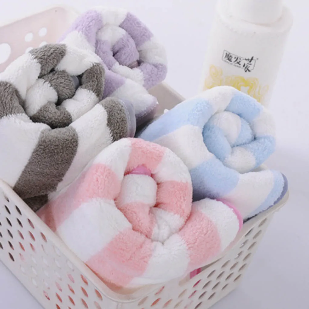 

Corals Fleece Towels Water Absorption Washcloth Stripe Rapid-Dry Bathing Tools