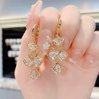 korean advanced diamond crystal tassel earrings
