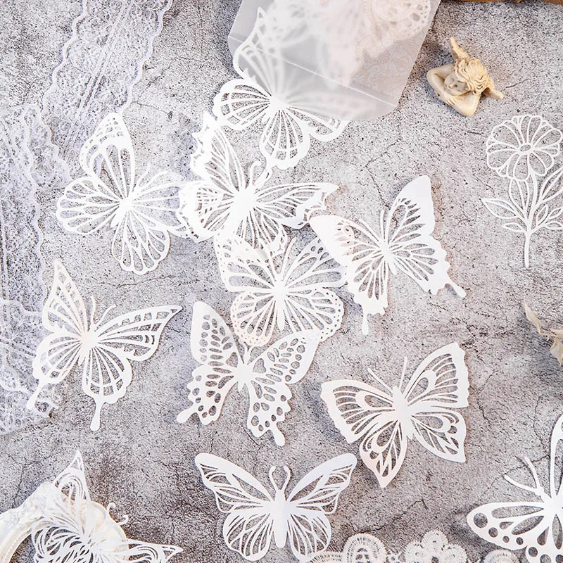 

30Packs Wholesale Material Paper Hollow literature Lace Feathered Butterfly White DIY Decorative Backing Scrapbooking 105*137MM