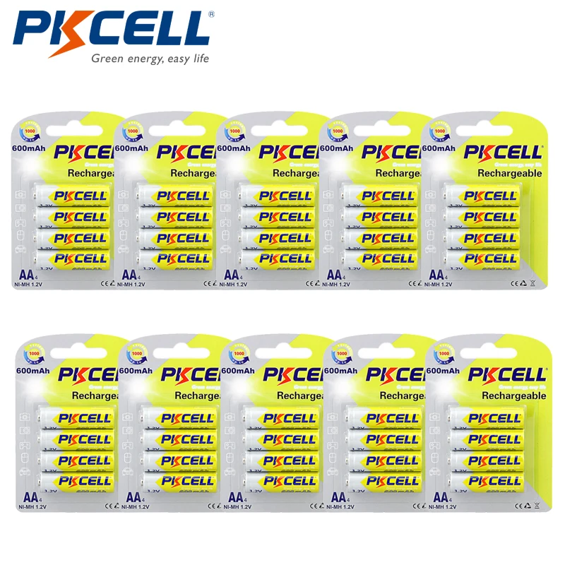 

40Pcs/lot pkcell AA NiMh Recharegable Battery 2A 600mAh 1.2V over 1000 times cycles for Toys Flashlight,Remote Control