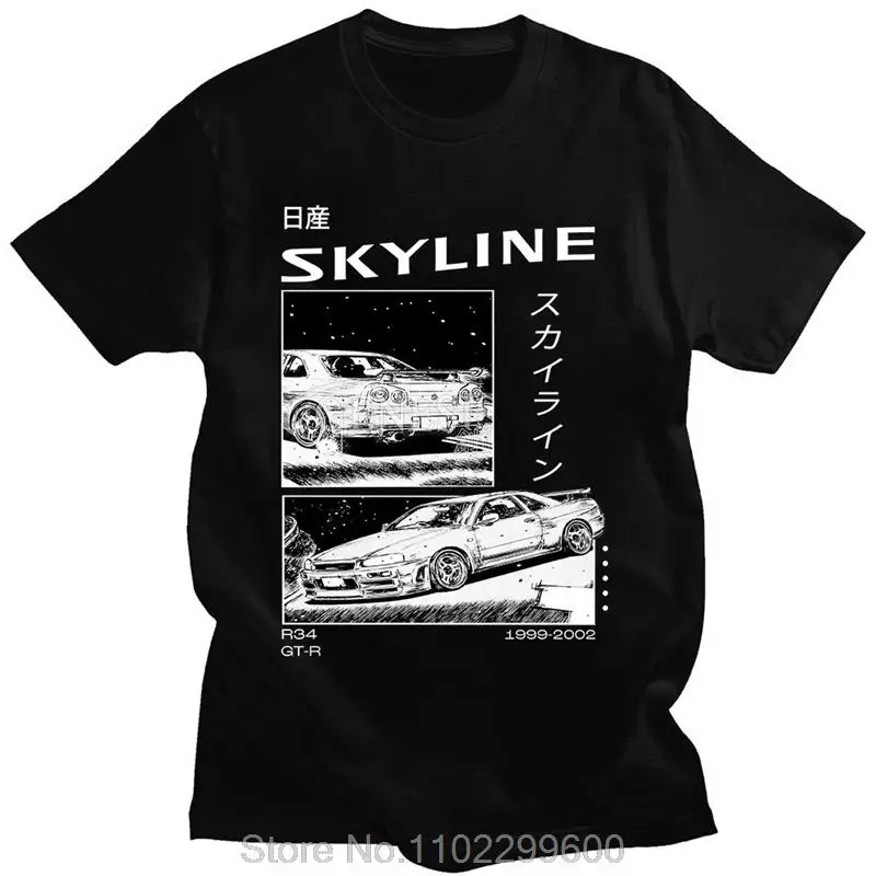 

Двусторонняя Футболка Дрифт с японским аниме AE86 Initial D, летняя повседневная футболка унисекс с круглым вырезом и короткими рукавами, R34 Skyline GTR JDM