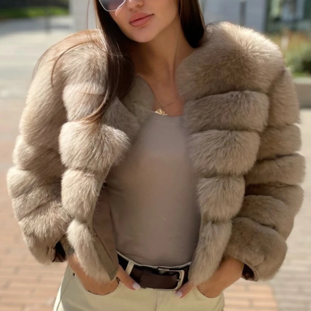 Женская утолщенная рубашка из лисьего меха зеленого цвета натуральный цвет