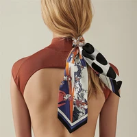 luxury long silk ribbon scarf women neck tie scarves with gift packed satin pure silk hair head band handbag skinny ribbons