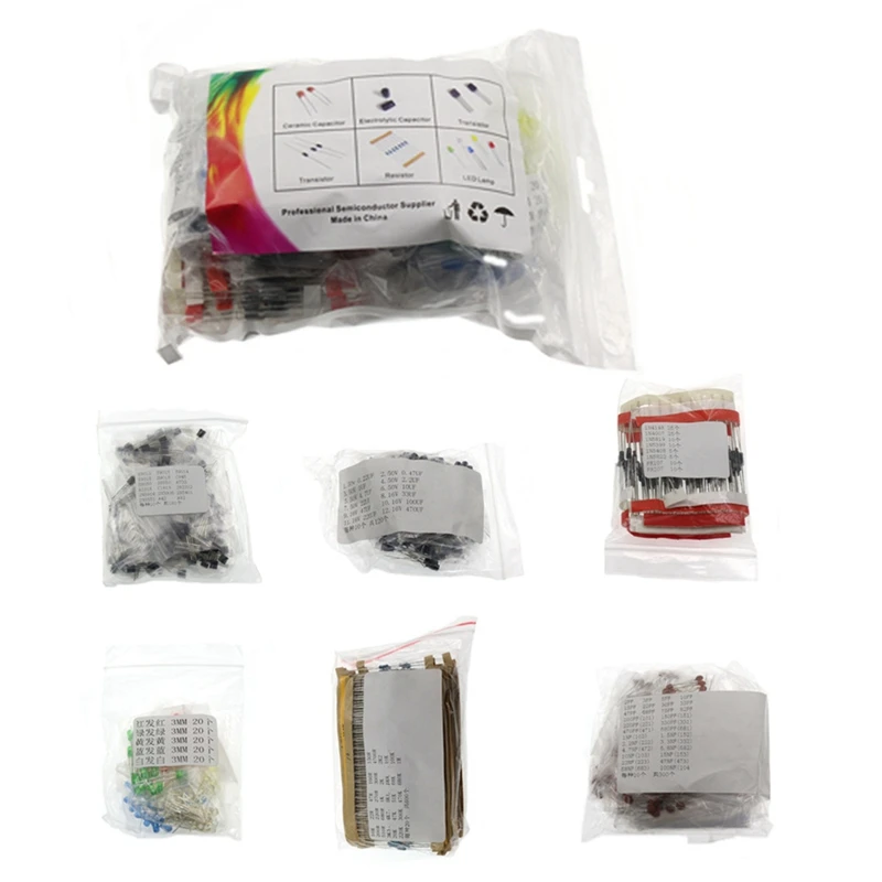 

NEW-1390PCS 6 Kinds Of Components Package Resistor Package Electrolytic Capacitor Package Diodes Electrolytic Capacitor