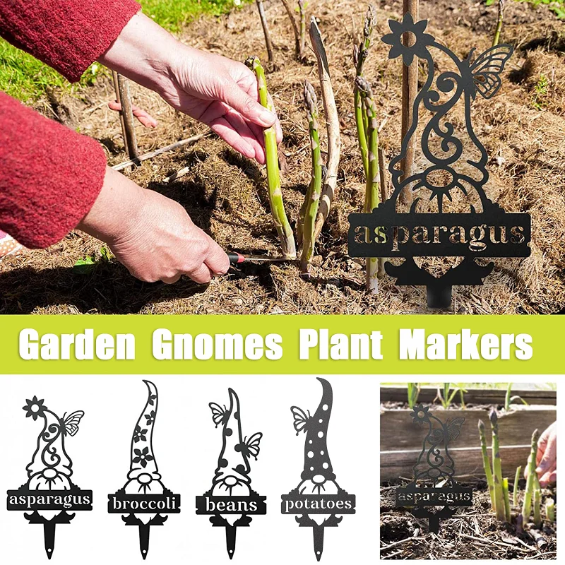 

Garden Gnome Plant Markers - Indoor/Outdoor Herb and Fruit Garden Stake Markers - Adorable Farmhouse Yard Decor