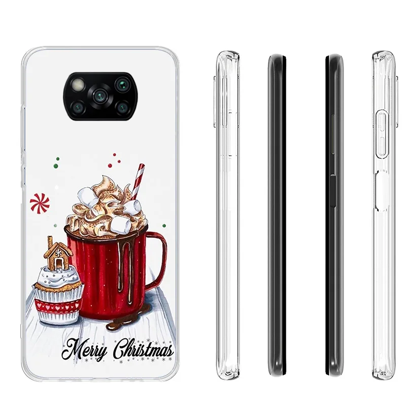 Зимний кофейный рождественский чехол для телефона Xiaomi Poco X6 X5 X4 X3 Nfc F6 F5 Pro F4 Gt F3 F2 F1